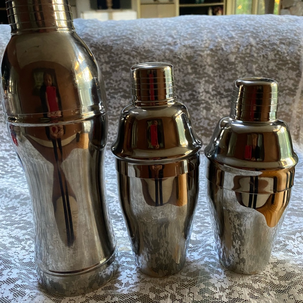 Stainless steel cocktail shaker.
